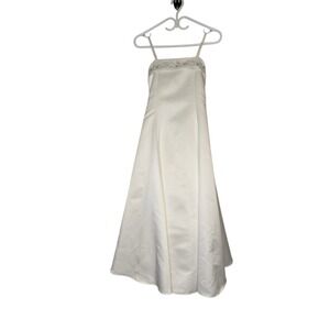 Girls White Satin Formal Dress Size 13-14 Graduation Junior Bridesmaid Made USA‎